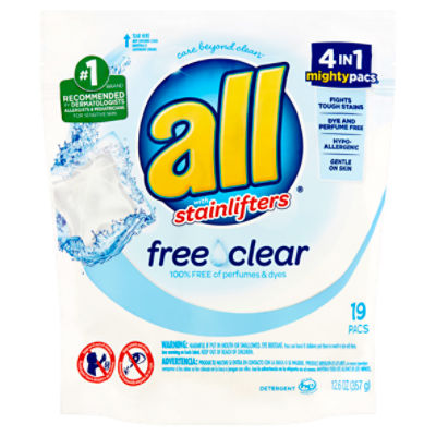 All Free Clear Detergent with Stainlifters, 19 count, 12.6 oz, 239.4 Ounce