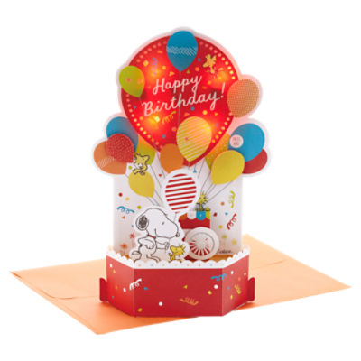 Hallmark Paper Wonder Peanuts Pop Up Birthday Card with Music (Snoopy, Birthday Balloons), 1 Each