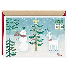 Hallmark Christmas Card, Reindeer and Snowman, 1 Each