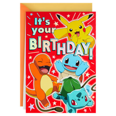 Hallmark Pokémon Pop Up Birthday Card for Kids (Pikachu, Squirtle, Charmander, Bulbasaur), 1 Each