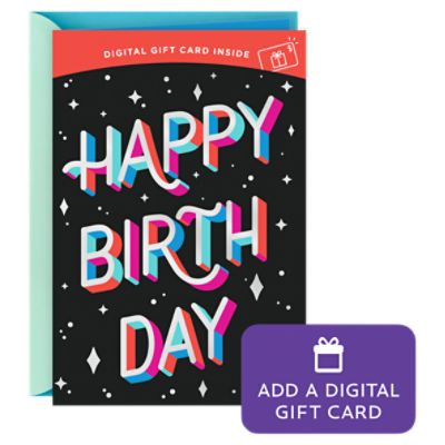Hallmark Birthday Gift Card Greeting Card (Retro Letters and Stars) Add a Digital Gift Card for College Students, Grandchildren, Remote Coworkers, 1 Each
