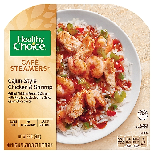 Healthy Choice Café Steamers Cajun-Style Chicken & Shrimp, 9.9 oz
Grilled Chicken Breast & Shrimp with Rice & Vegetables in a Spicy Cajun-Style Sauce