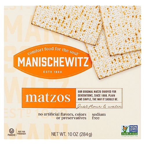 Matzo lets your toppings do the talking!nThe simple, clean flavor and satisfying snap of matzos makes it a versatile backdrop for dips, spreads and creative recipes. Matzo lets your toppings do the talking!nnManischewitz® matzos are made with simple ingredients. Their crispy texture and light flavor make them perfect with any topping or spread.