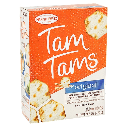 Manischewitz Tam Tams Original Snack Crackers, 9.6 oz
Snack Crackers Baked to Perfection for a Satisfying and Light Crunch

What makes the perfect cracker?
Tam Tams® are still popular after all these years because of their unmatched flavor and texture. That signature crunch and great flavor is what makes this six sided cracker pair with just about any topping or dip. So, enjoy the timeless great taste of Tam Tams®-- because good taste never goes out of style.

