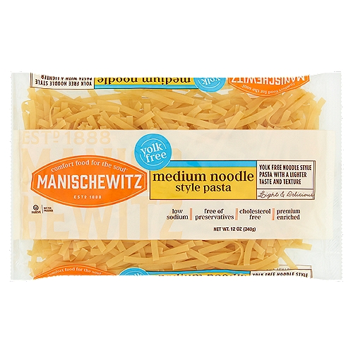 Manischewitz Yolk Free Medium Noodle Style Pasta, 12 oz