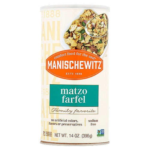 Manischewitz Matzo Farfel, 14 oz
Manischewitz® Matzo Farfel is made with simple, natural ingredients, and has been for 130 years. Use matzo farfel to make stuffings, kugels, matzo brei and all your favorite traditional recipes.
