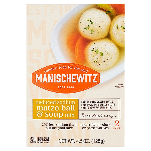 Manischewitz Reduced Sodium Matzo Ball & Soup Mix, 2 count, 4.5 oz