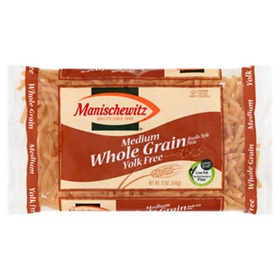 Manischewitz Yolk Free Medium Whole Grain Noodle Style Pasta, 12 oz