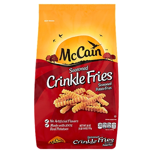 McCain Seasoned Crinkle Fries, 26 oz
Seasoned Potato Fries

Real Potato Goodness
Wash...
Peel...
...Cut & season