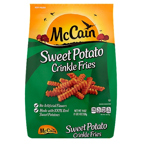 McCain Sweet Potato Crinkle Fries, 19 oz
Real Potato Goodness
Wash...
Peel...
...Cut & season

McCain® potatoes are made with no artificial flavors. That means potato goodness your family will love and you'll be proud to serve.