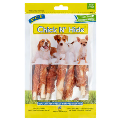 PCI Chick N' Hide 100% Chicken Breast Wrapped Beef Hide Dehydrated Dog Treat, 6 count