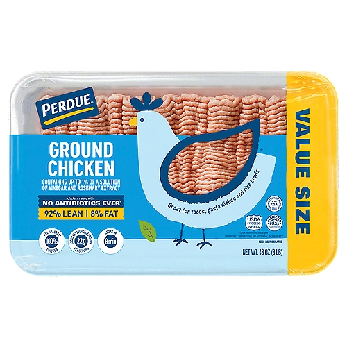 PERDUE® No Antibiotics Ever Fresh Ground Chicken, 92% Lean 8% Fat, 3 lb. Tray