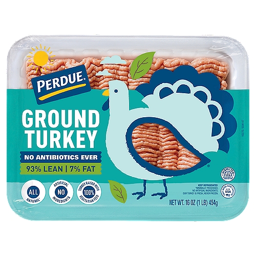 Raised right in America - PERDUE® Fresh Ground Turkey (93% Lean) is a healthy kitchen staple, giving ground beef a run for its money! Ground turkey is loved by many health-conscious cooks for its wide range of uses and nutritional profile. This ground turkey is recipe-ready and a smart swap for ground beef in meatballs, pasta, tacos, and casseroles.