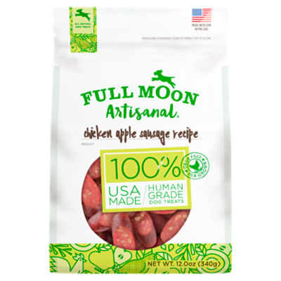 FULL MOON® All Natural Human Grade Dog Treats, Chicken Apple Sausage, 12 Oz.