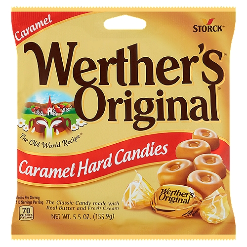 Storck Werther's Original Caramel Hard Candies, 5.5 oz
The Classic Candy Made with Real Butter and Fresh Cream

A long time ago, in the small European village of Werther, candy-maker Gustav Nebel created his finest candy. He used the best ingredients-real butter, fresh cream, white and brown sugars, a pinch of salt and a lot of time-to create a treasure worthy of being wrapped in gold. Because they turned out especially well, they were named Werther's Original in honor of the little village. Crafting this smooth, creamy caramel became a family tradition handed down through generations.
Today, people all around the world enjoy the unique taste of Werther's Original.
