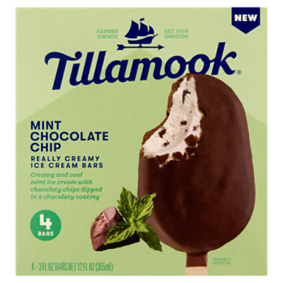 Tillamook Mint Chocolate Chip Really Creamy Ice Cream Bars, 3 fl oz, 4 count