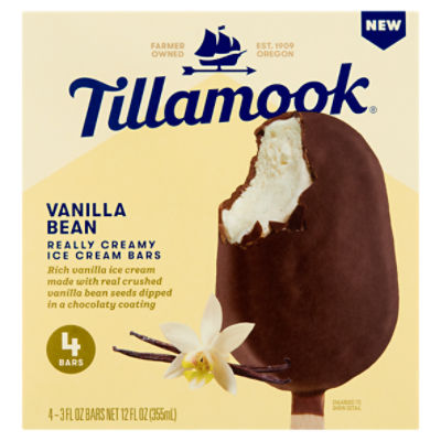 Tillamook Vanilla Bean Really Creamy Ice Cream Bars, 3 fl oz, 4 count