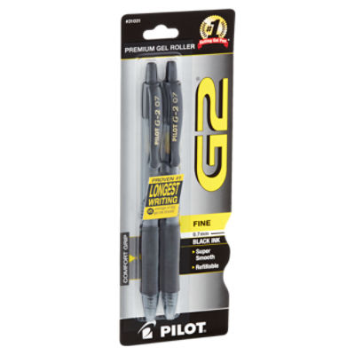 Pilot G2 Fine 0.7 mm Black Ink Premium Gel Roller Pens, 2 count