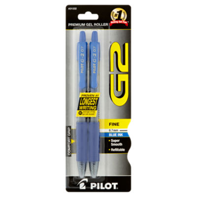 Pilot G2 Fine 0.7 mm Blue Ink Premium Gel Roller Pens, 2 count