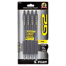 Pilot G2 Fine 0.7mm Black Ink Premium Gel Roller Pens, 4 count