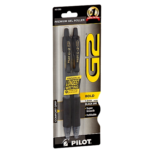Pilot G2 Bold 1.0mm Black Ink Premium Gel Roller Pens, 2 count