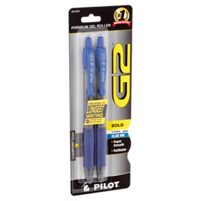 Pilot G2 Bold 1.0mm Blue Ink Premium Gel Roller Pens, 2 count