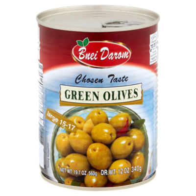 Bnei-Darom Green Olives with Pits - Large, 19.7 oz