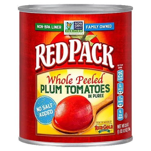 Red Gold RedPack Whole Peeled Plum Tomatoes in Puree, 28 oz
Allergy Friendly
Free of the 8 most common allergens in the US
Our products are free of:
✓ wheat
✓ dairy
✓ egg
✓ peanuts
✓ tree nuts
✓ shellfish
✓ soy
✓ fish
Also made without casein, potato, sesame and sulfites.