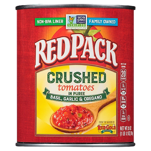 Red Gold RedPack Basil, Garlic & Oregano Crushed Tomatoes in Puree, 28 oz
Allergy Friendly
Free of the 8 most common allergens in the US
Our products are free of:
✓ wheat
✓ dairy
✓ egg
✓ peanuts
✓ tree nuts
✓ shellfish
✓ soy
✓ fish
Also made without casein, potato, sesame and sulfites.