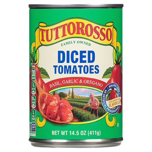 Tuttorosso Basil, Garlic & Oregano Diced Tomatoes, 14.5 oz
Allergy Friendly
Free of the 8 most common allergens in the US
Our products are free of:
✓ wheat
✓ dairy
✓ egg
✓ peanuts
✓ tree nuts
✓ shellfish
✓ soy
✓ fish
Also made without casein, potato, sesame and sulfites.