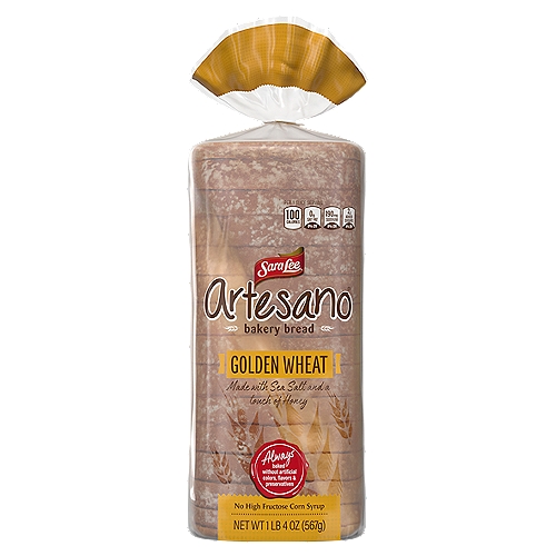 Sara Lee® presents Artesano™ Golden Wheat bakery bread - a soft wheat bread with a rich, wholesome flavor the entire family will love! It's baked with olive oil, sea salt and honey - a combination so delicious, you'll want to eat it with every meal! Get creative and use it for delicious French toast, grilled cheese, warm paninis, and more.