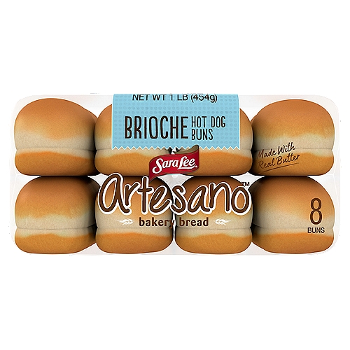 Sara Lee Artesano Brioche Hot Dog Buns Bakery Bread, 8 count, 1 lb