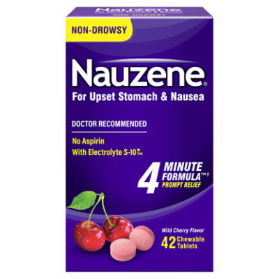 Nauzene Wild Cherry Flavor Non-Drowsy for Upset Stomach & Nausea Chewable Tablets, 42 count, 42 Each
