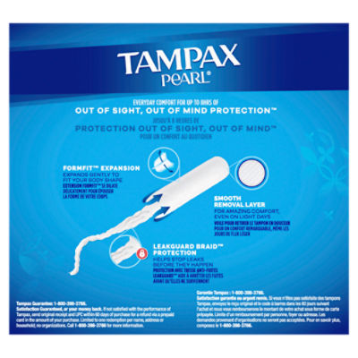 Tampax Pearl Tampons Super Plus Absorbency with BPA-Free Plastic Applicator  and LeakGuard Braid, Unscented, 36 Count