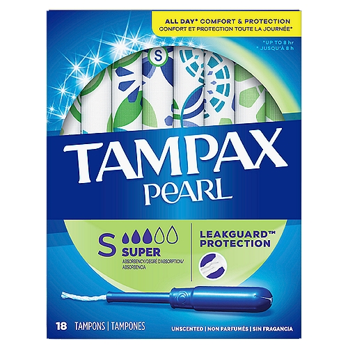 Tampax Pearl Super Absorbency Unscented Tampons, 18 count