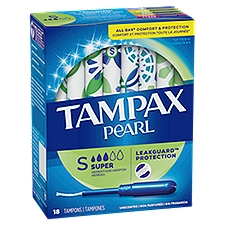 Tampax Pearl Unscented Super Plastic Tampons, 18 Each