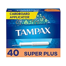 Tampax Cardboard Tampons Super Plus Absorbency, Anti-Slip Grip, LeakGuard Skirt, Unscented, 40 Count