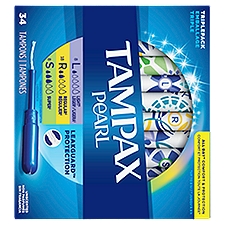 Tampax Pearl Unscented Plastic Tampons, 34 Each