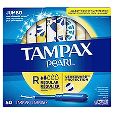 TAMPAX Pearl Regular Absorbency Unscented Tampons Jumbo, 50 count