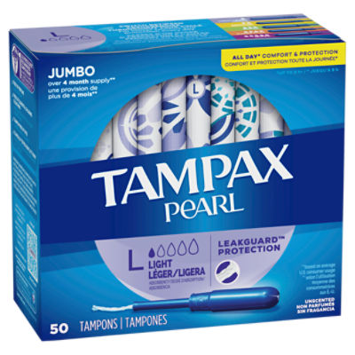 TAMPAX Pearl Light Absorbency Jumbo Unscented, Tampons