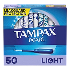 Tampax Pearl Tampons Light Absorbency with BPA-Free Plastic Applicator and LeakGuard Braid, Unscented, 50 Count