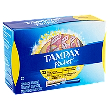 Tampax Pocket Pearl Compact Tampons, Regular Absorbency Unscented, 32 Each