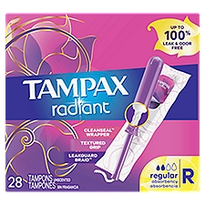 TAMPAX Radiant Regular Absorbency Unscented, Tampons, 28 Each