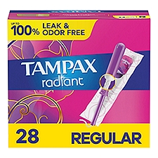 Tampax Radiant Tampons with LeakGuard Braid, Regular Absorbency, Unscented, 28 Count, 28 Each