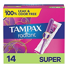 Tampax Radiant Tampons with LeakGuard Braid, Super Absorbency, Unscented, 14 Count, 14 Each