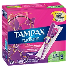TAMPAX Radiant Super Absorbency Unscented Tampons, 28 count