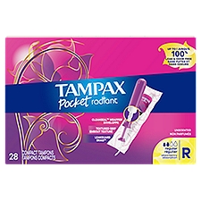 Tampax Pocket Radiant Compact Plastic Tampons, With LeakGuard Braid, Regular Absorbency, Unscented, 28 Count