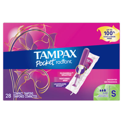 Tampax Pocket Radiant Compact Tampons Super Absorbency with BPA-Free ...