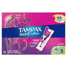 TAMPAX Pocket Radiant Super Absorbency Unscented, Compact Tampons, 28 Each