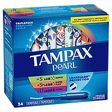 Tampax Pearl Tampons, Unscented, 34 Each